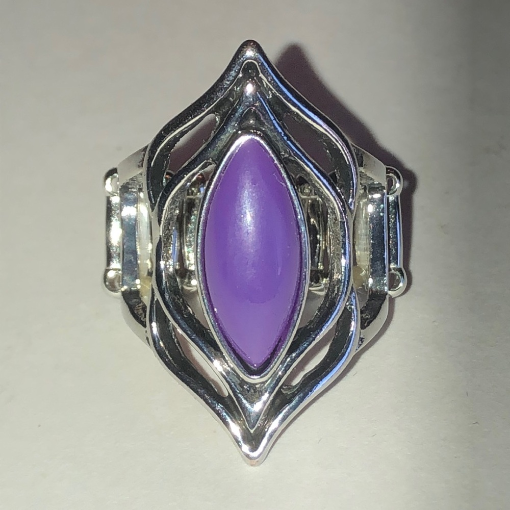 Elegant Silver Tone Ring with Purple Marquise Stone